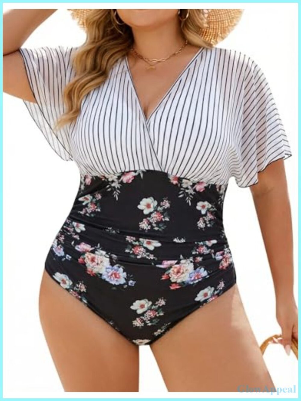 Plus Size One Piece Swimsuit Tummy Control Mesh Bathing Suit